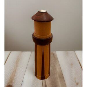 Retro Hand Turned Wood Lighthouse Salt Shaker Large 9.5 Nautical Coastal Vintage